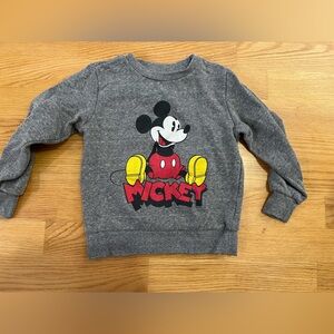 Disney Gray Mickey Mouse Crewneck Sweatshirt with Red and Yellow Accents